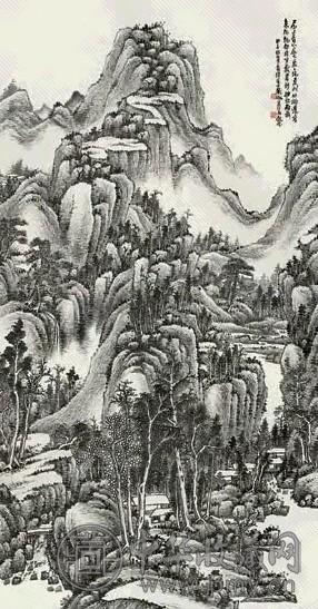 吴徵 甲子(1924年作) 山水 中堂 水墨纸本