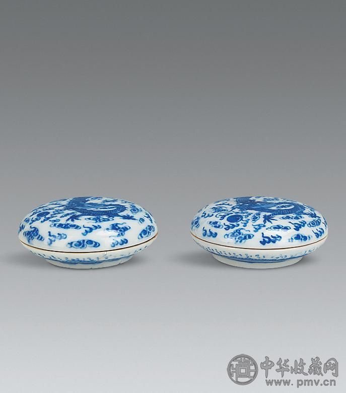 清青花龙纹印泥盒(1对) 收藏资讯|艺术家|书画家|书画名人|书法家-中华