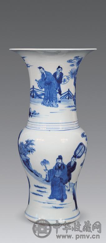 清康熙 青花人物故事纹花觚