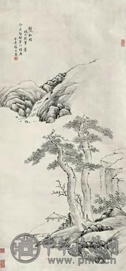 张之万 双松图 立轴 水墨绢本
