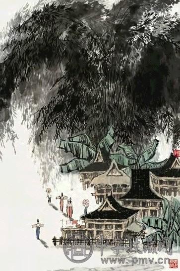 张步 山水 轴 设色纸本