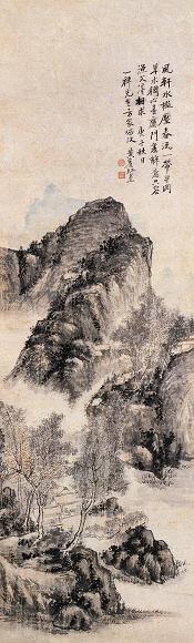 黄宾虹 1930年作 风轩水槛图 立轴 设色纸本