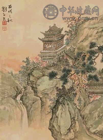 刘子久 丙戌(1946年)作 观霞图 立轴 设色绢本