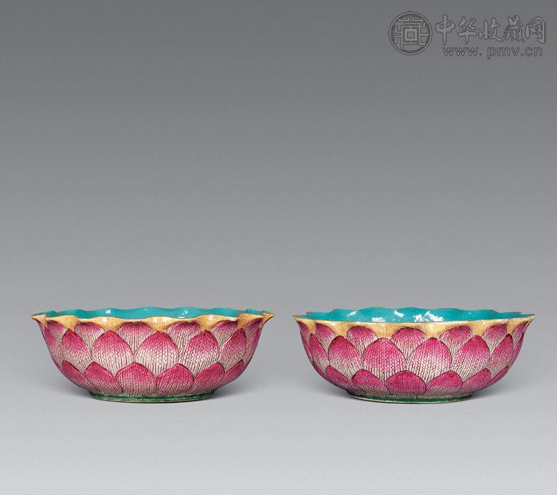 清道光 粉彩荷花洗(1对)