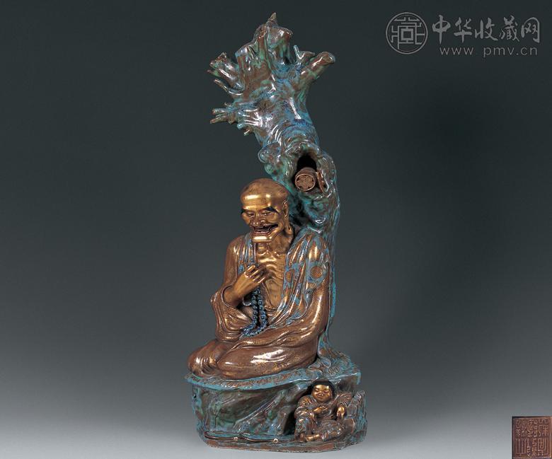 清 炉钧釉描金达摩像