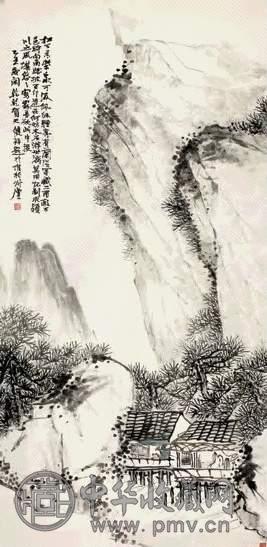 贺天健 乙丑(1925年)作 山水 立轴 设色纸本