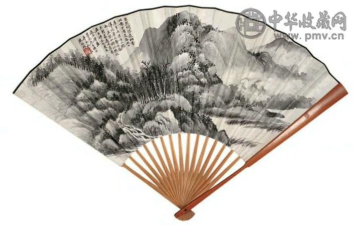 朱梅邨 1941年作 烟浮远岫图 行书 扇面 水墨笺本