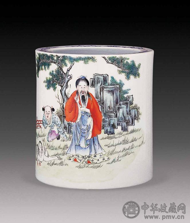 民国 粉彩曦之爱鹅笔筒