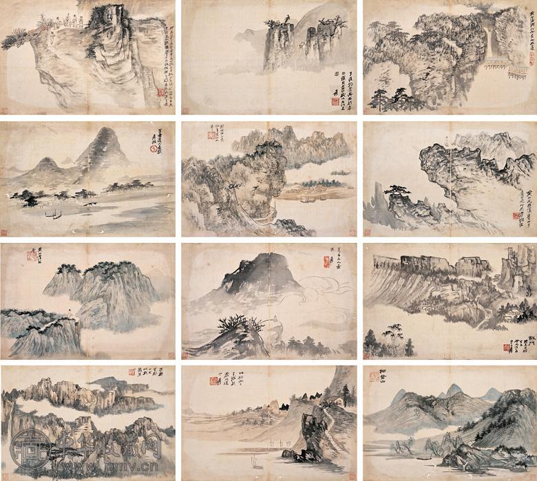 张大千 1942年作 山水纪游册 镜心 设色绢本