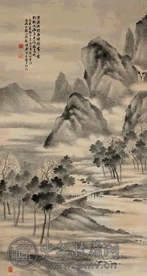 彭旸 庚申(1920年)作 溪山烟雨 镜心 水墨纸本