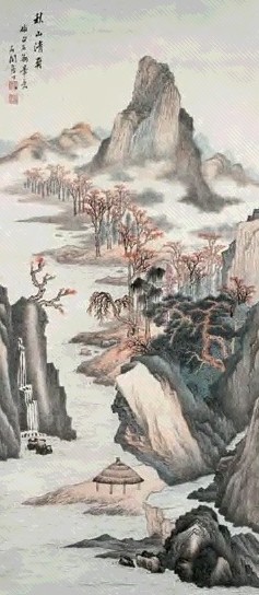 张石园 秋山清爽图 立轴 设色纸本