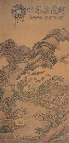 王石谷 1690年作 杏花村图 立轴 设色绢本