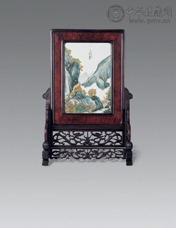 民国 徐仲南绘粉彩山水插牌