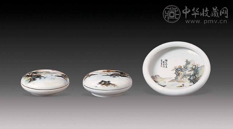 清 粉彩山水文房(3件)