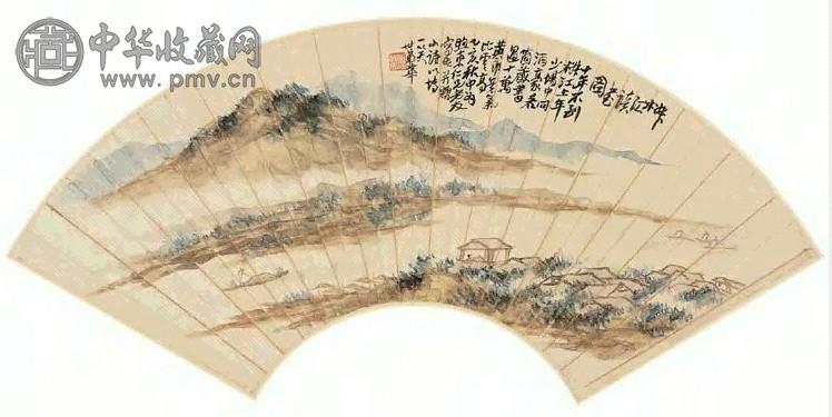 蒲华 1875年作 椒江读书图 扇面 设色纸本 收藏资讯|艺术家|书画家|书画名人|书法家-中华收藏网