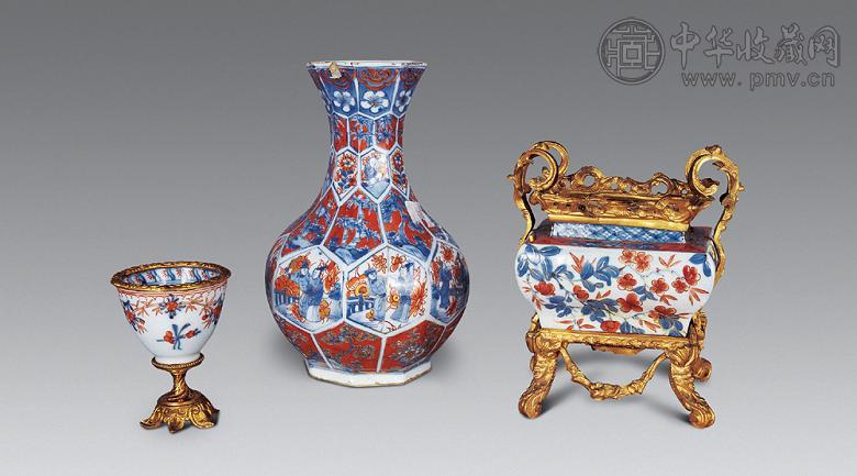 清康熙 青花矾红器三件套