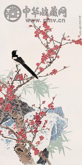 龚文桢 癸未(2003年)作 喜上梅梢 立轴 设色纸本