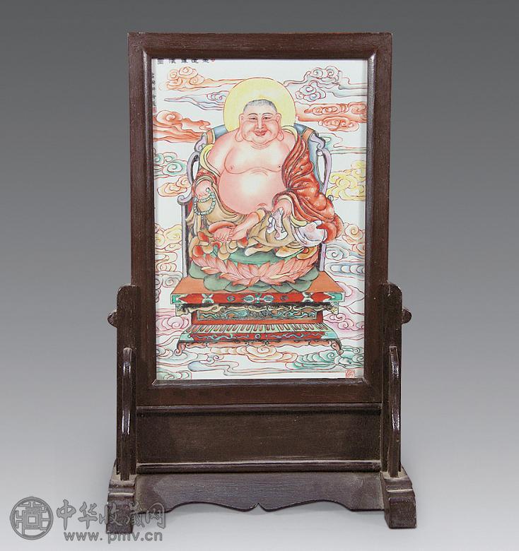 民国 粉彩罗汉图纹瓷板插屏