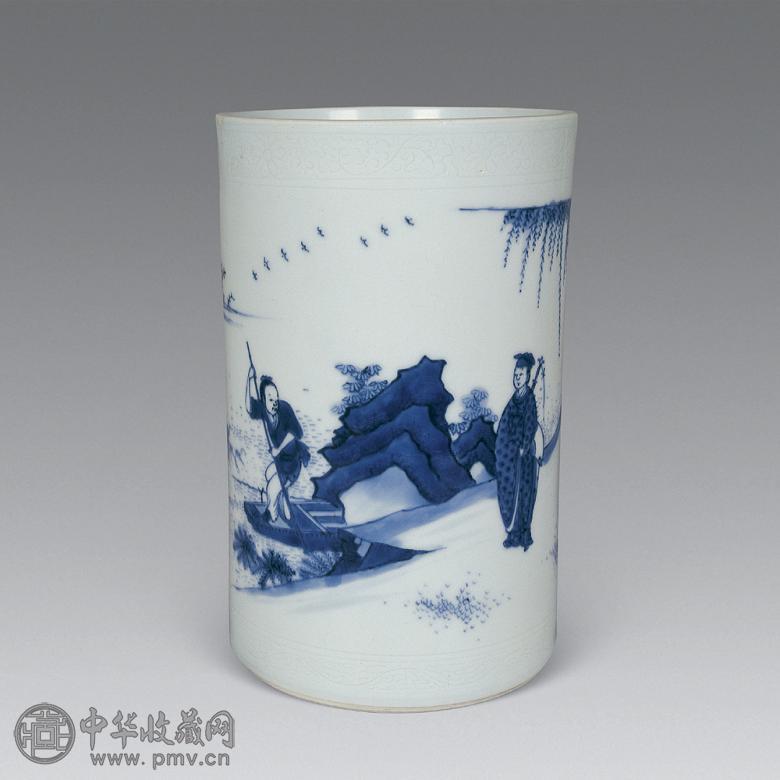 明崇祯 青花吕洞宾笔筒