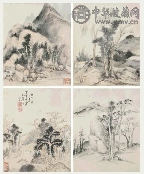 孙逸 山水 册页 八开 设色纸本