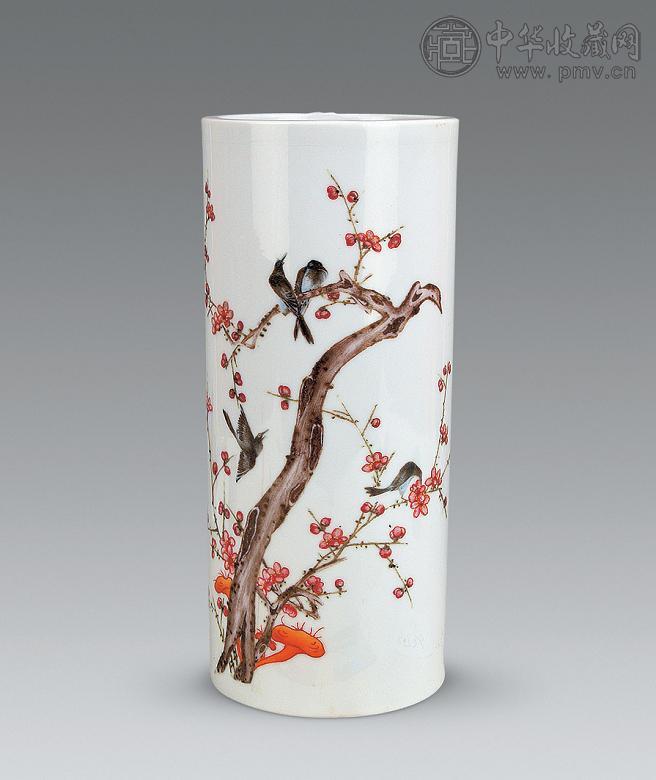 清 粉彩喜鹊登枝纹帽筒