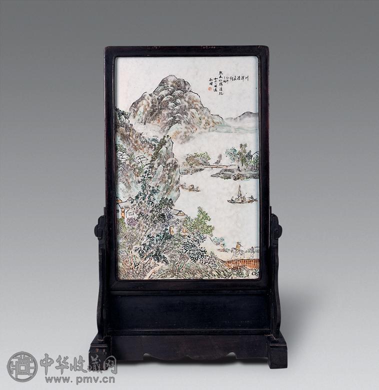 民国 浅绛彩山水插牌