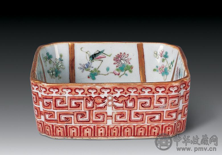 清同治 粉彩草虫方洗