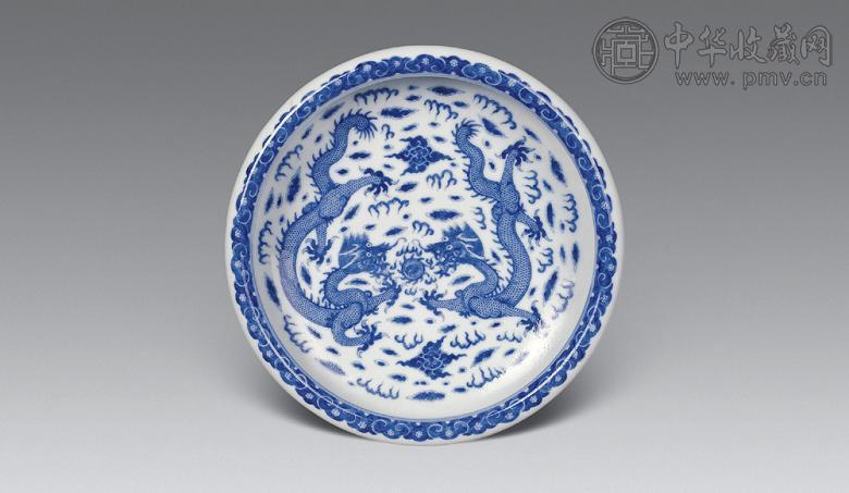 民国 青花双龙洗