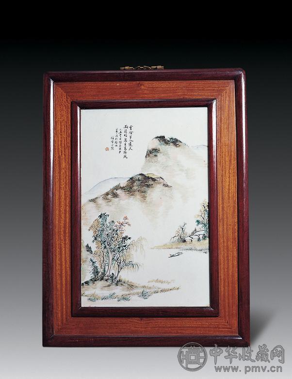 清 浅绛山水纹瓷板