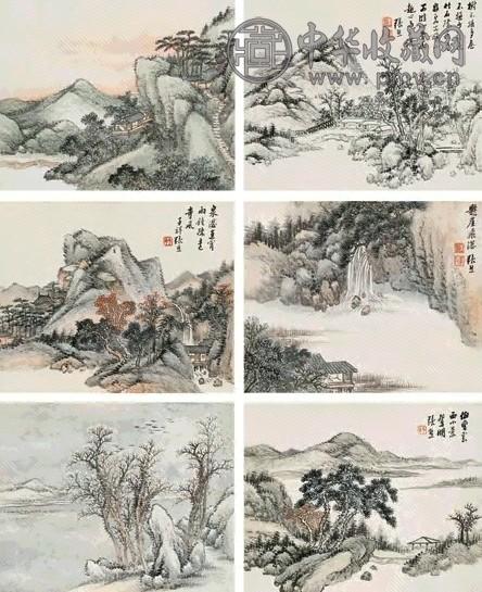 张熊 山水 册页(12开选6) 纸本设色