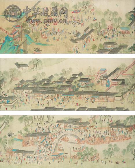 约朝鲜十八/十九世纪 河边城市图 手卷 设色纸本