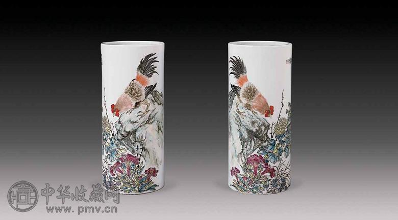 粉彩冠上加冠帽筒(2件)