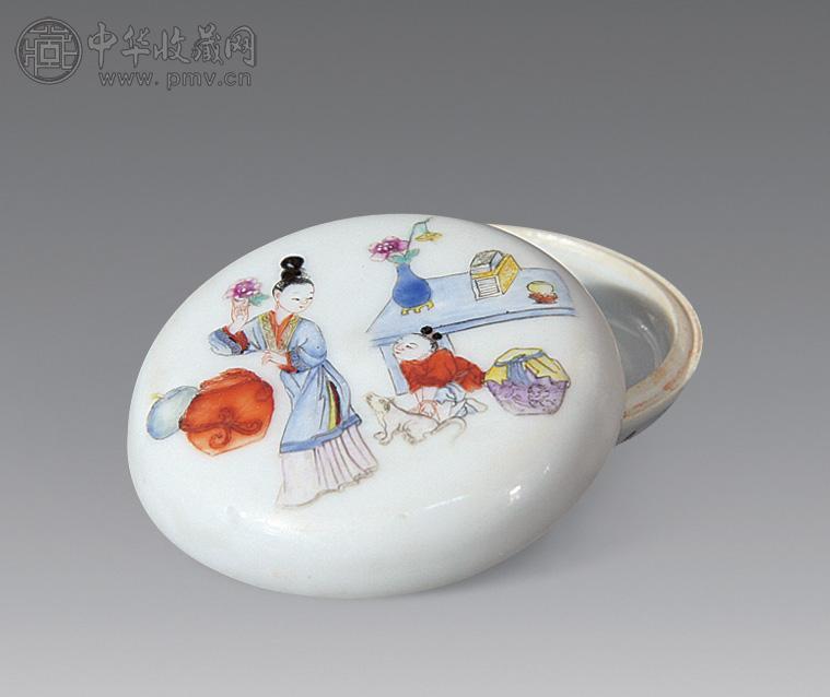 清中期 粉彩仕女纹印盒