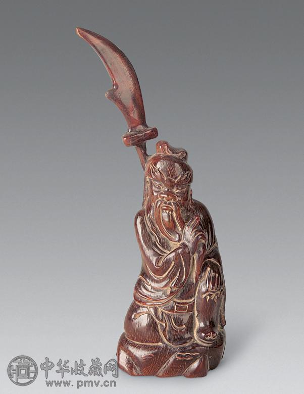 民国 牛角雕关公座像