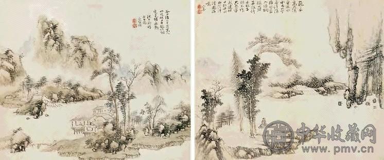 俞蛟 山水 册页(5开选2) 纸本