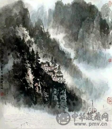 卢开祥 山水 立轴 设色纸本