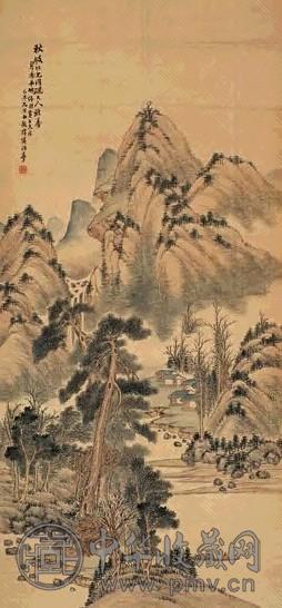 林纾 1896年作 溪江独钓 立轴 设色绢本