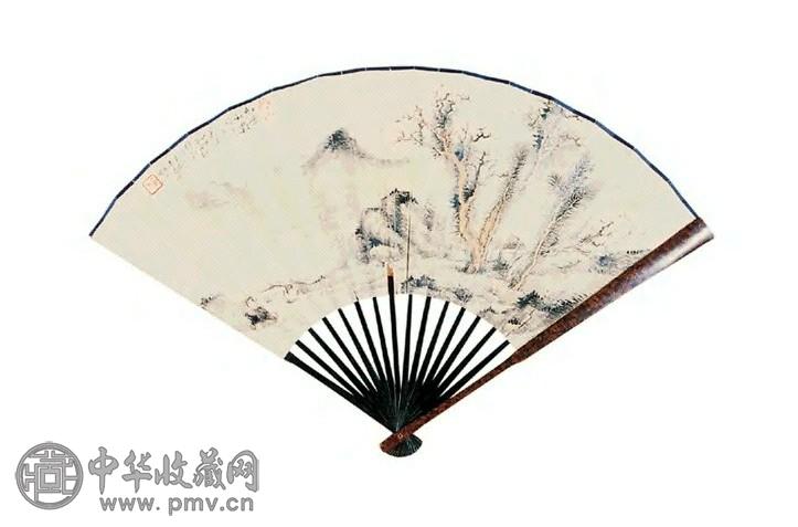彭寿年 陈陶遗 山水 书法 成扇 纸本