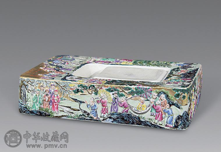 清 粉彩竹林大士出山瓷砚