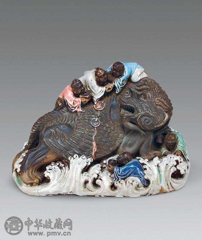 民国 粉彩五子拜寿摆件