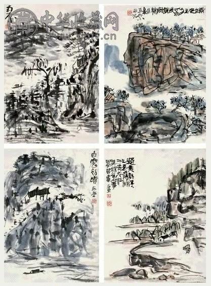 陈子庄 山水 镜心 (6幅) 设色纸本