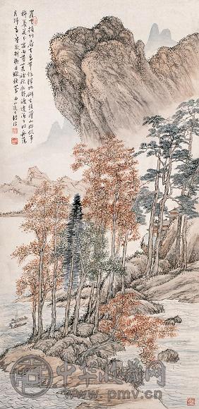 溥儒 同舟荡月归 立轴 设色纸本