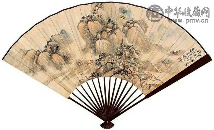 管一得 山水 成扇 设色纸本