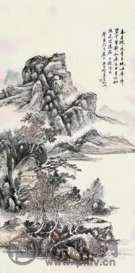 黄宾虹 1930年作 碧云仙居图 立轴 设色纸本
