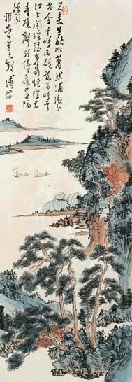 溥儒 山水 立轴 设色纸本