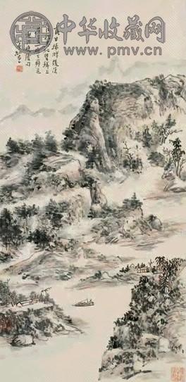 黄宾虹 落日归棹图 立轴 设色纸本