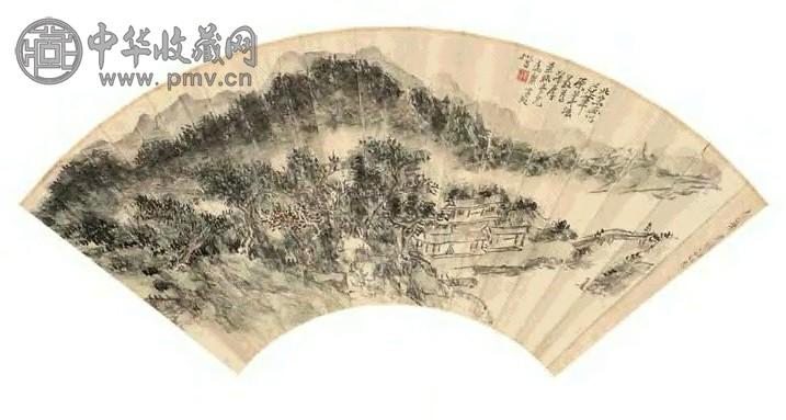 黄宾虹 草堂读书图 扇面 设色纸本 收藏资讯|艺术家|书画家|书画名人|书法家-中华收藏网