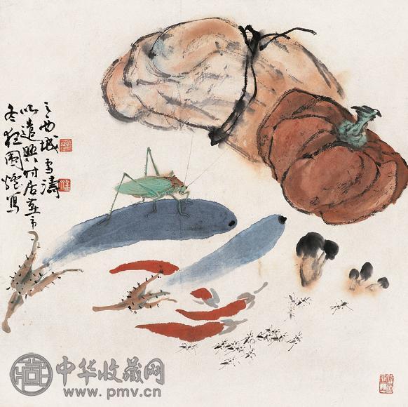 王雪涛 蔬果草虫图 镜心 设色纸本