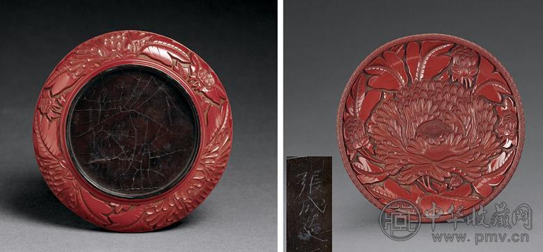 元 张成造剔红牡丹纹盘