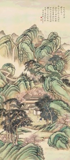 沈敦和 丁巳(1917年)作 桃坞春晴 立轴 设色绢本